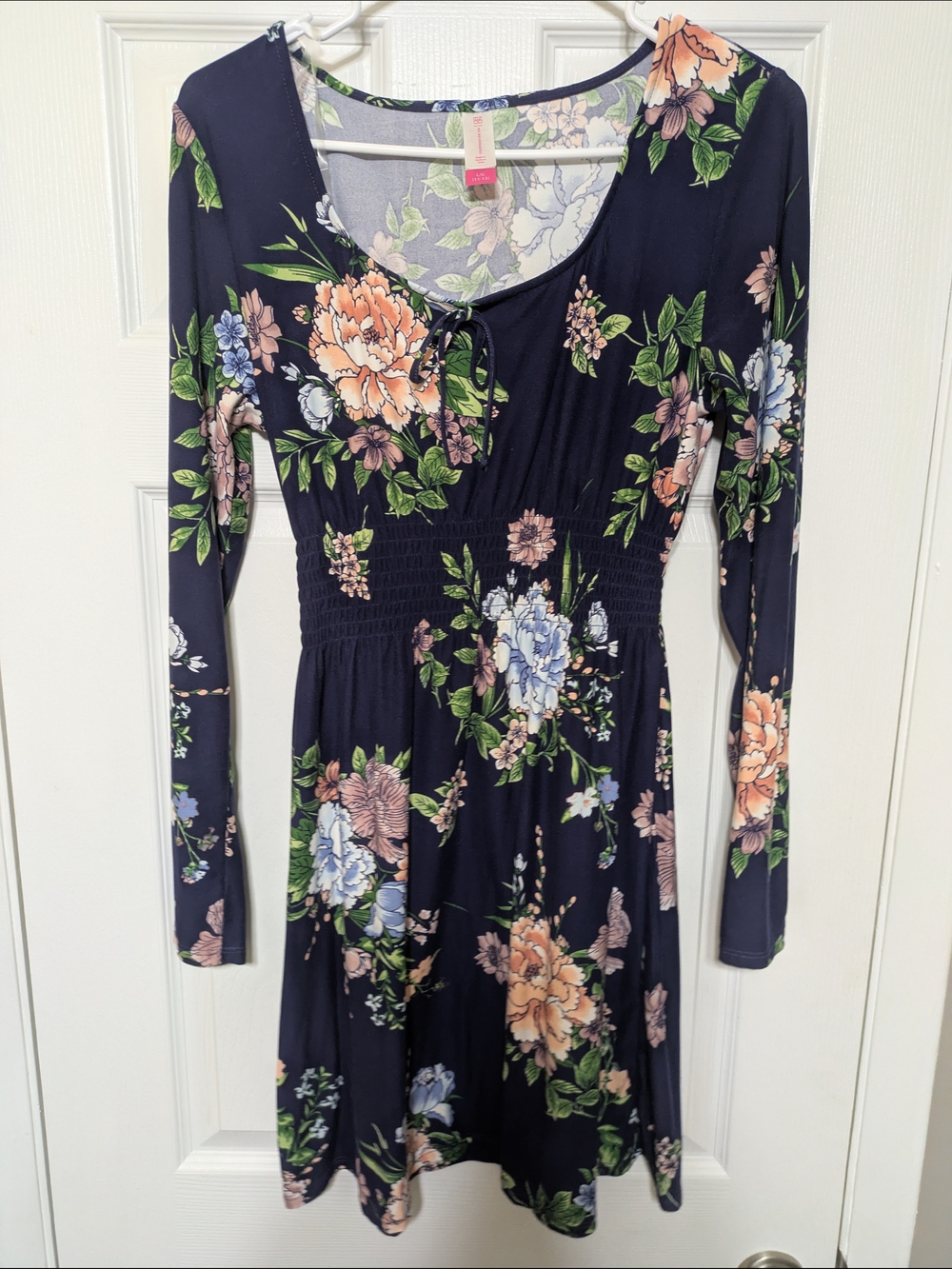 No Boundaries Navy Floral Long Sleeve Tie-Front Dress